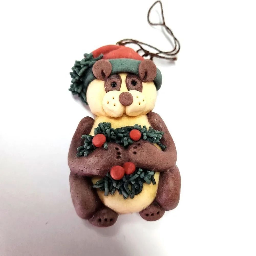 Vintage Hearthside Handmade Salt Dough Bear Christmas Ornament